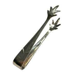 English silver sugar cube claw tongs mid century Art Deco geometric vintage